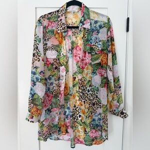 Floral and Leopard Print Button Down Shirt